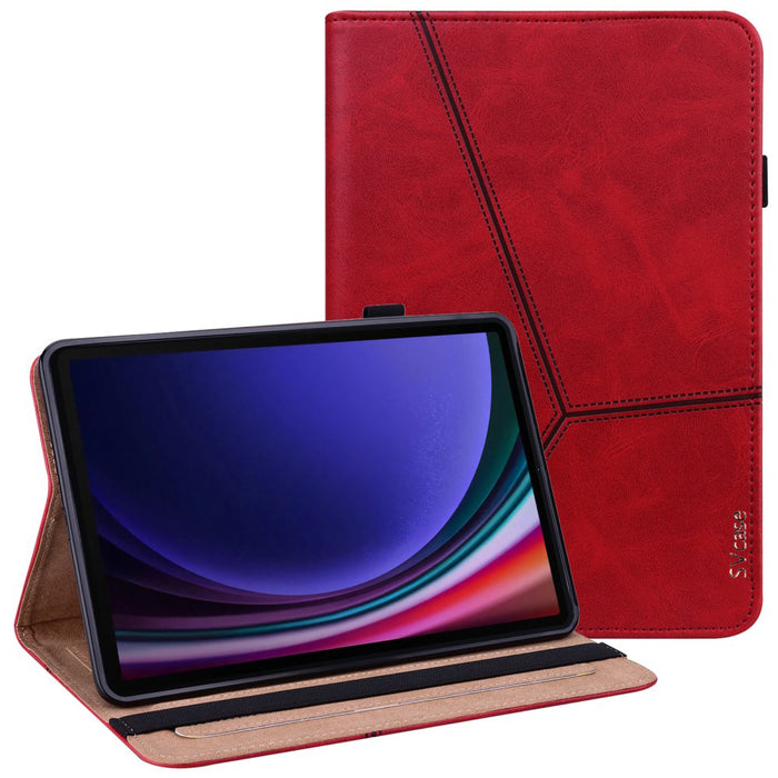 SVcase Premium for Galaxy Tab S10 11 / S9 11 / S9 FE 10.9 case PU Stand Cover Line with Card Slots - Red - SVcase