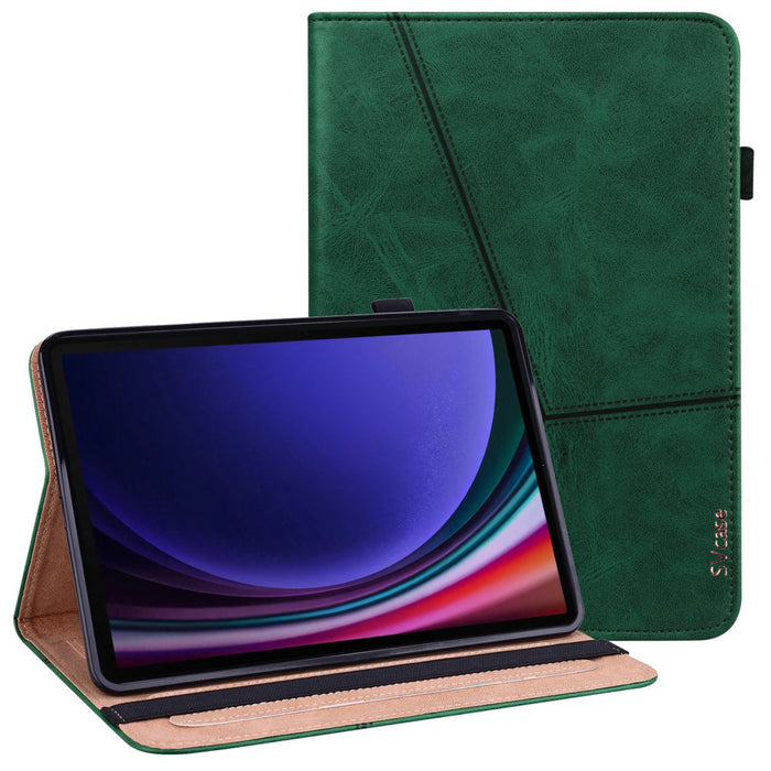 SVcase Premium for Galaxy Tab S10 11 / S9 11 / S9 FE 10.9 case PU Stand Cover Line with Card Slots - Green - SVcase