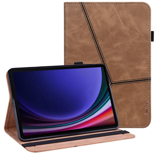 SVcase Premium for Galaxy Tab S10 11 / S9 11 / S9 FE 10.9 case PU Stand Cover Line with Card Slots – Brown - SVcase