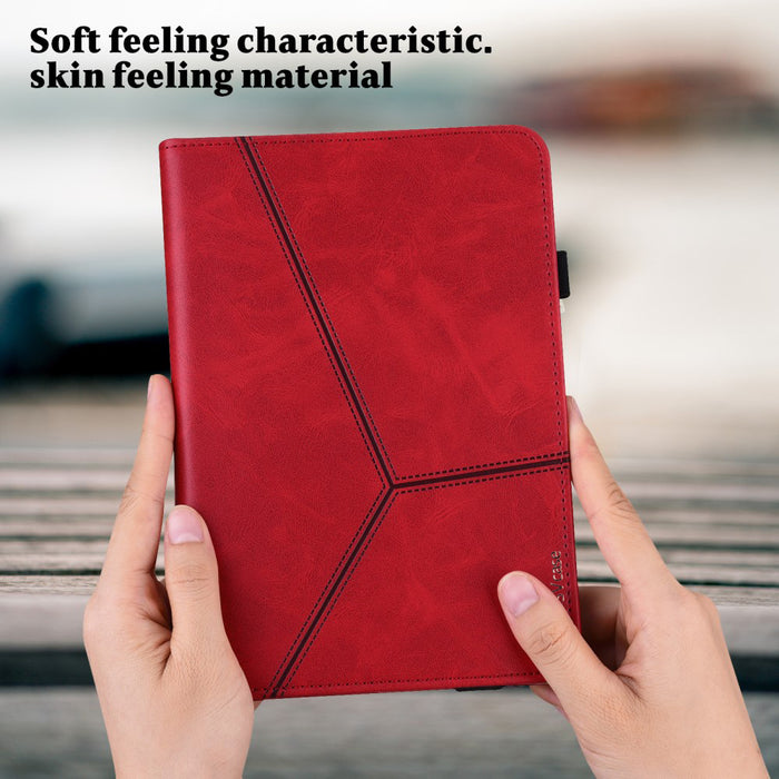 SVcase Premium for Galaxy Tab A9 plus 11 case with Card Slots PU Leather Line Imprinted Tablet Cover - Red - SVcase